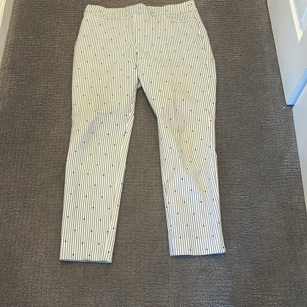 Chico's Women’s Navy and White Dotted Striped Josie Slim Capri Pants 10R (1.5R)